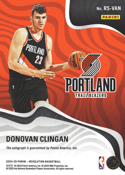 2024 Panini Revolution Autograph Donovan Clingan RC #RS-VAN Portland Trail Blazers