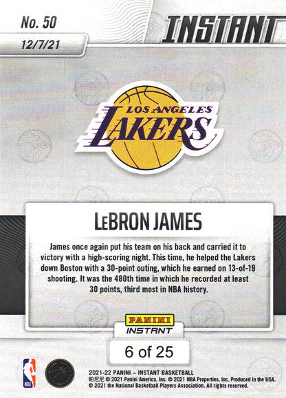 2021 Panini Instant Number Match /25 LeBron James #50 Los Angeles Lakers
