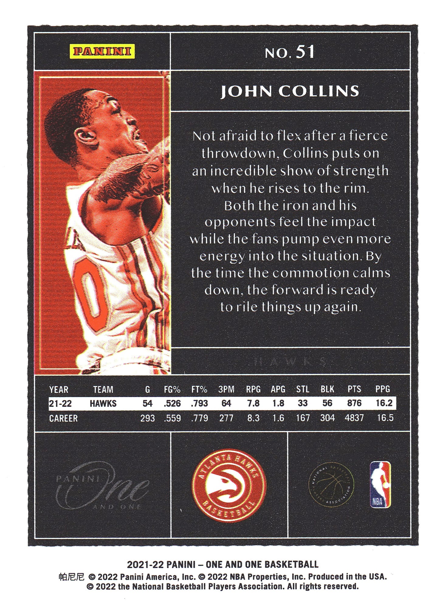 2021 Panini One John Collins /99 #51 Atlanta Hawks