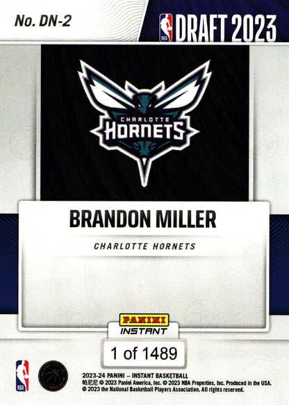 2023 Panini Instant Brandon Miller RC PR 1489 #DN-2 Charlotte Hornets