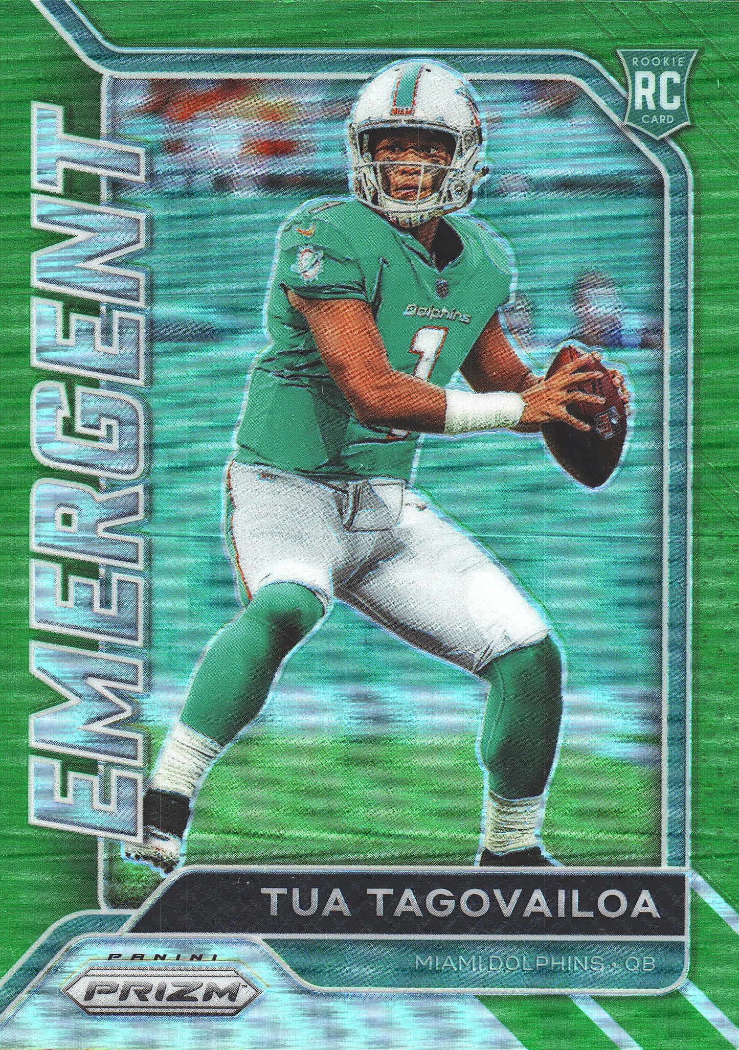 2020 Panini Prizm Green Emergent Tua Tagovailoa RC #2 Miami Dolphins