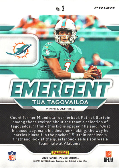 2020 Panini Prizm Green Emergent Tua Tagovailoa RC #2 Miami Dolphins