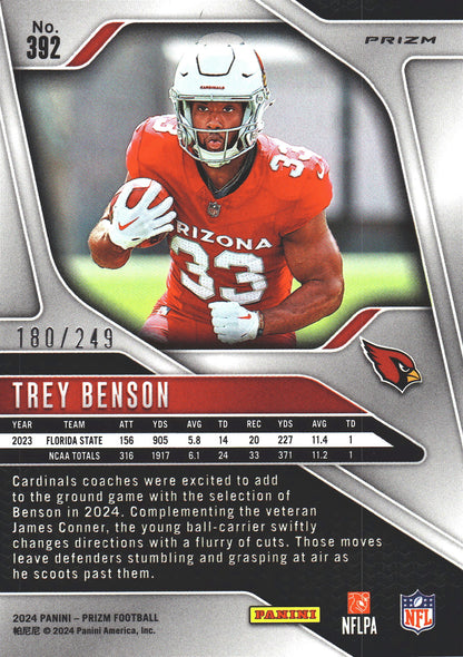 2024 Panini Prizm Orange /249 Trey Benson RC #392 Arizona Cardinals