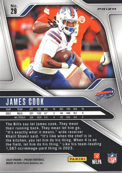 2024 Panini Prizm Neon Green Pulsar James Cook #29 Buffalo Bills