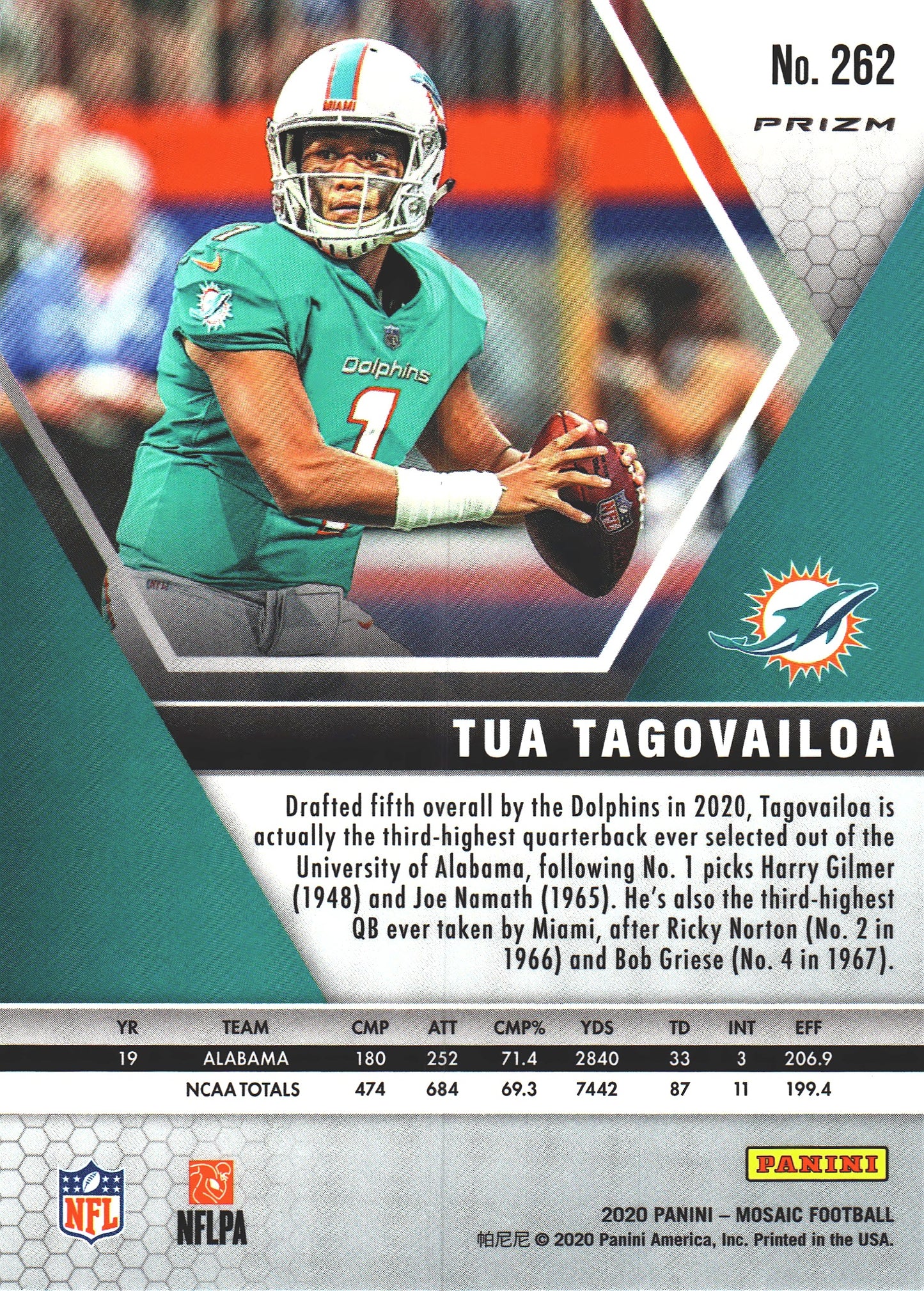 2020 Panini Mosaic Pink RC NFL Debut Tua Tagovailoa #262 Miami Dolphins