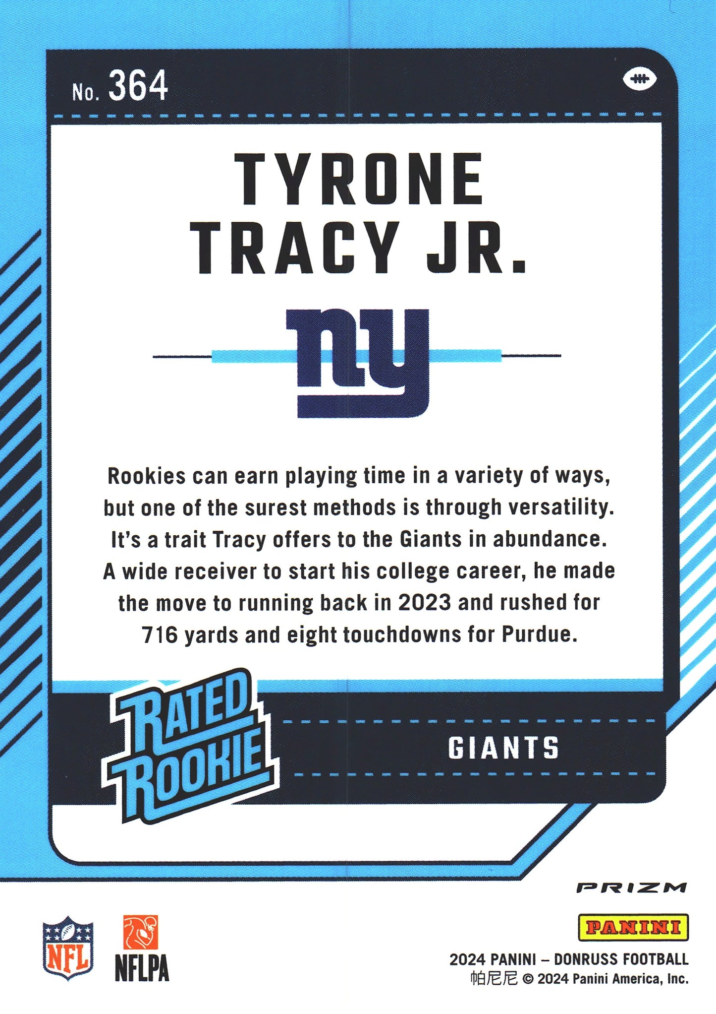 2024 Panini Donruss Optic Rated Rookie Red Pandora Tyrone Tracy Jr. RC #364 New York Giants