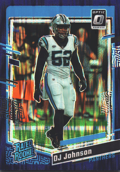 2023 Panini Donruss Optic Rated Rookie Purple Shock DJ Johnson RC #214 Carolina Panthers