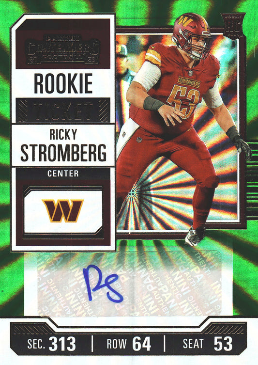 2023 Panini Contenders Green Laser Autograph Ricky Stromberg RC #165 Washington Commanders