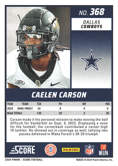 2024 Panini Score Dots Red /10 Caelen Carson RC #368 Dallas Cowboys