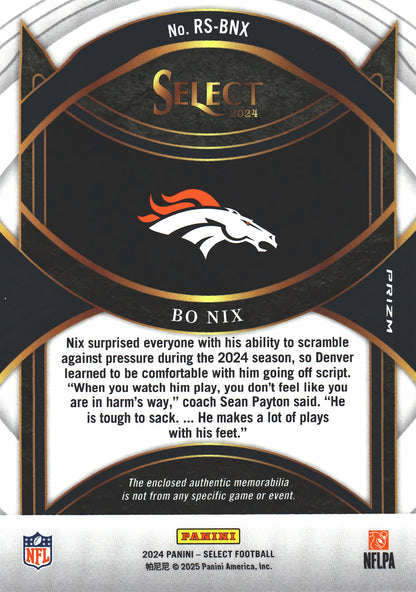 2024 Panini Select Rookie Swatches Red Patch Bo Nix RC #RS-BNX Denver Broncos