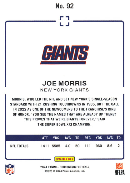 2024 Panini Photogenic Orange /25 Joe Morris #92 New York Giants