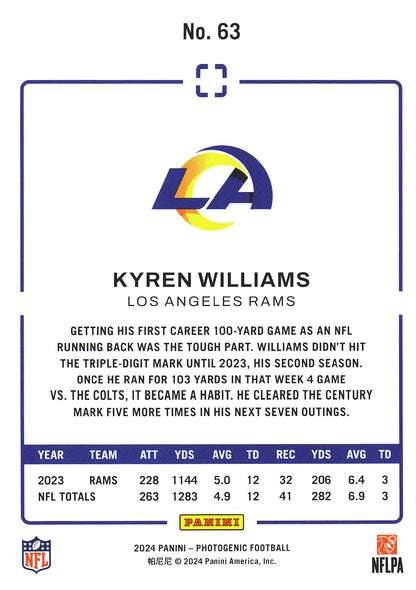 2024 Panini Photogenic Purple /75 Kyren Williams #63 Los Angeles Rams