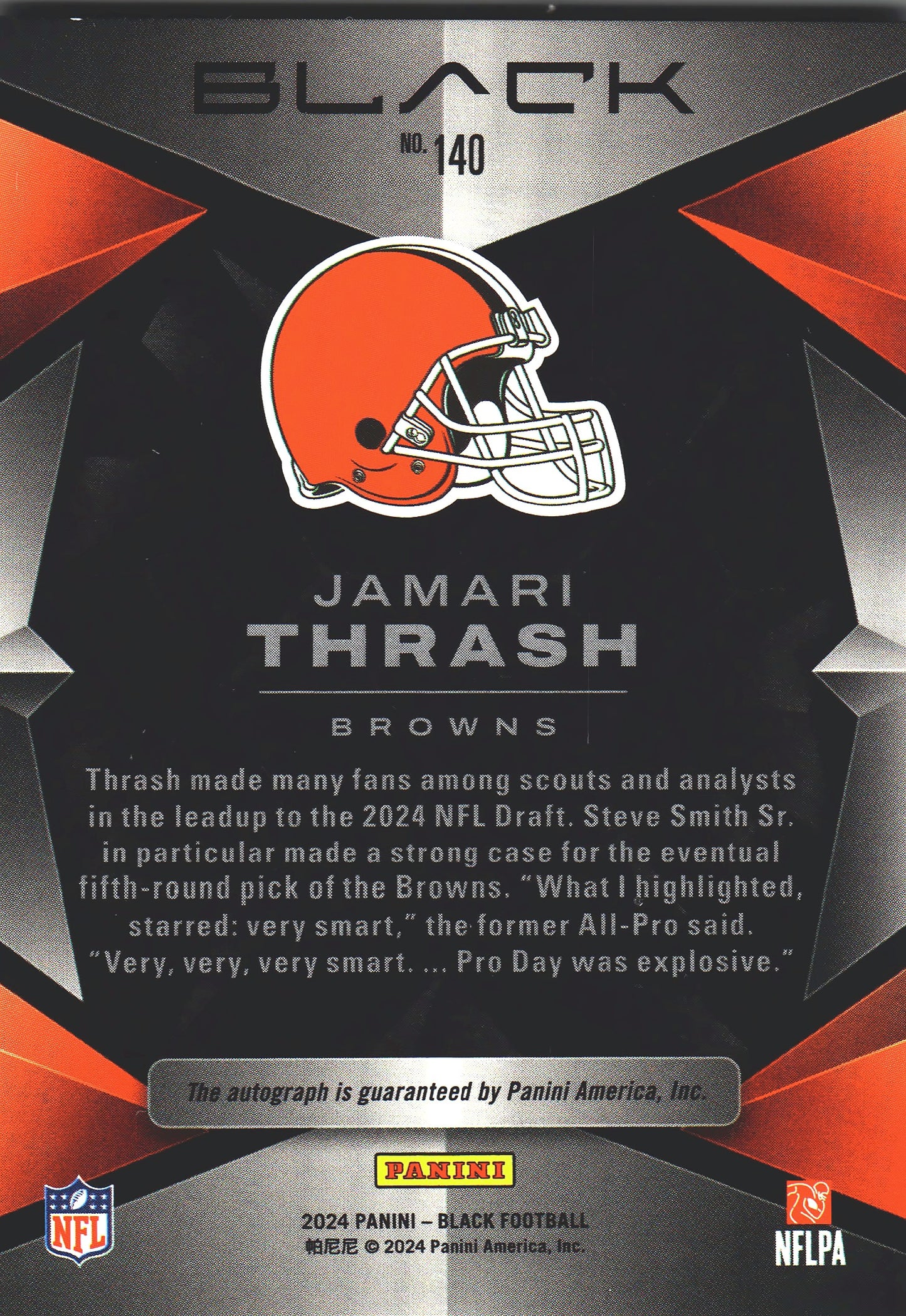 2024 Panini Black Autograph RC /199 Jamari Thrash #140 Cleveland Browns