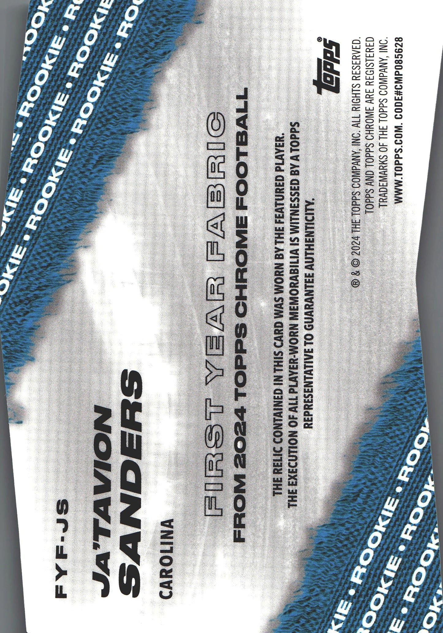 2024 Topps Chrome First Year Fabric Patch Ja'Tavion Sanders RC #FYF-JS Carolina Panthers