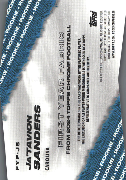 2024 Topps Chrome First Year Fabric Patch Ja'Tavion Sanders RC #FYF-JS Carolina Panthers