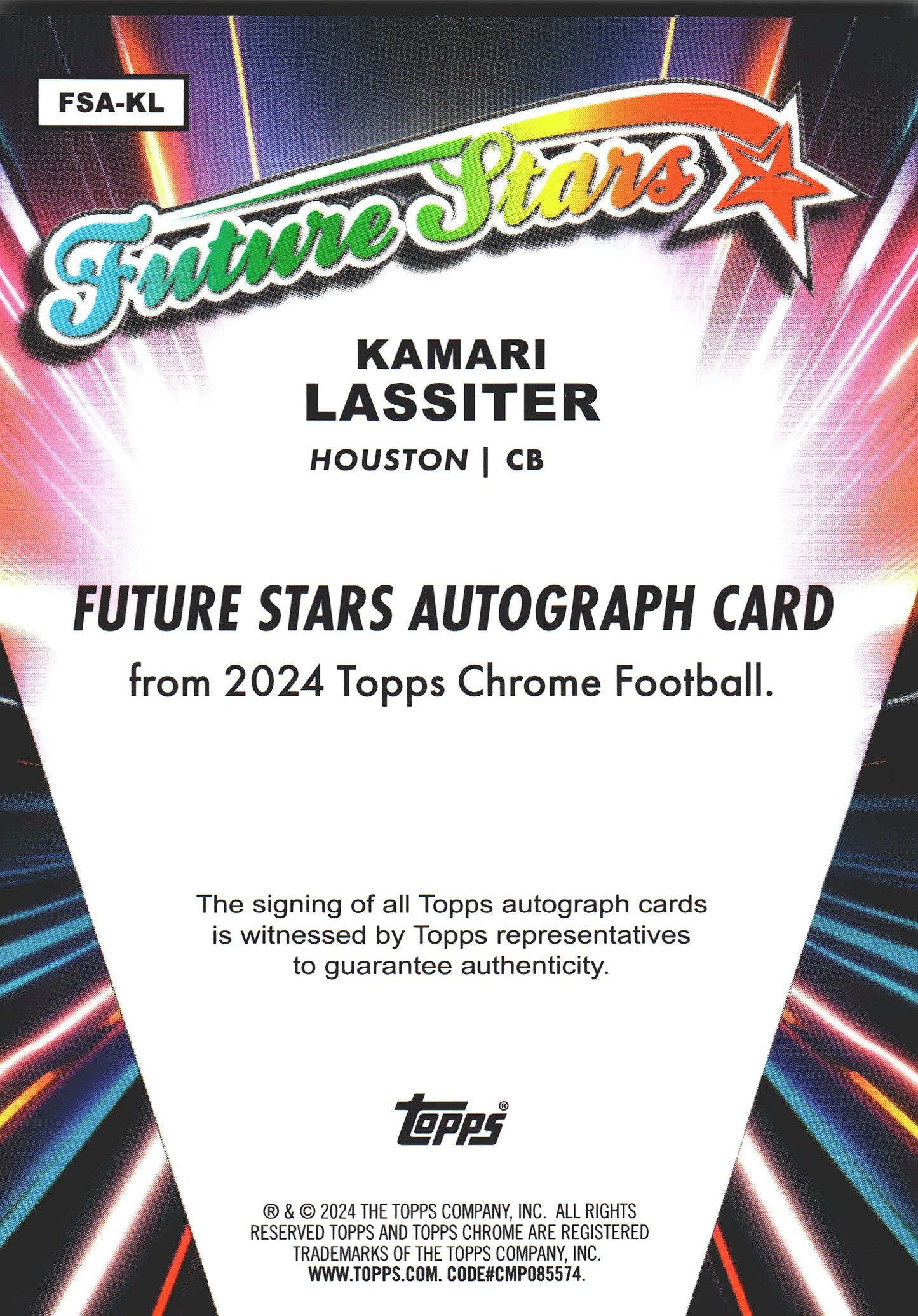 2024 Topps Chrome Future Stars RC Autograph /150 Kamari Lassiter #FSA-KL Houston Texans