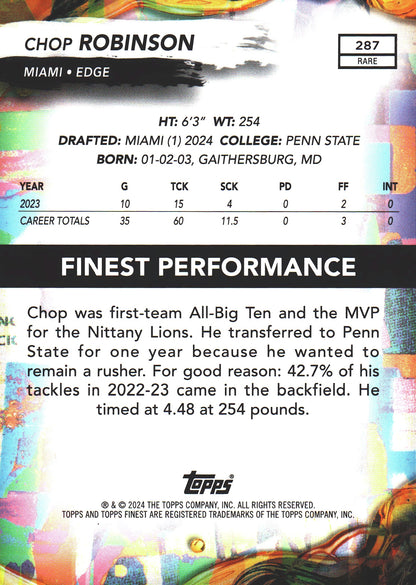 2024 Topps Finest Rare Gold /20 Chop Robinson RC #287 Miami Dolphins