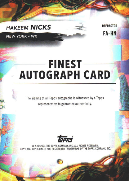 2024 Topps Finest Autograph Hakeem Nicks #FA-HN New York Giants