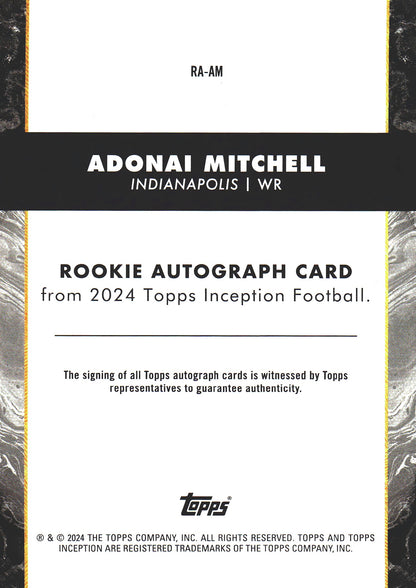 2024 Topps Inception Autograph RC /125 Adonai Mitchell #RA-AM Indianapolis Colts