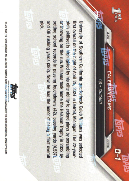 2024 Topps Now 1st Pick Caleb Williams #D-1 Chicago Bears