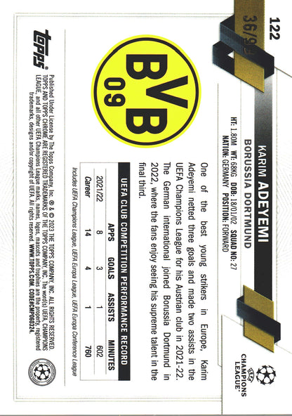 2022 Topps Chrome UCC Sapphire Yellow /99 Karim Adeyemi #11 Borussia Dortmund
