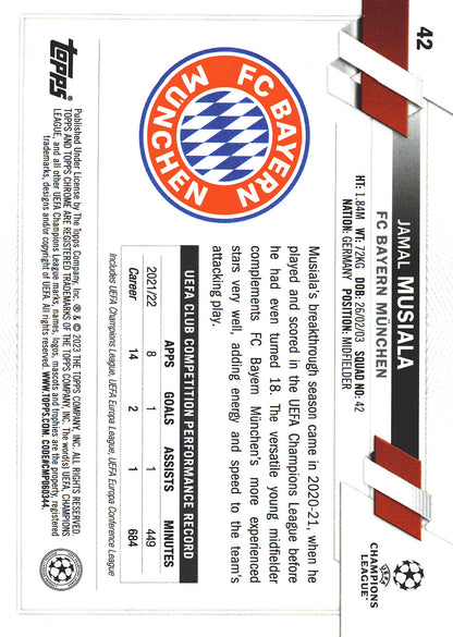 2022 Topps Chrome UCC Sapphire SP Image Variation Jamal Musiala #42 Bayern Munich