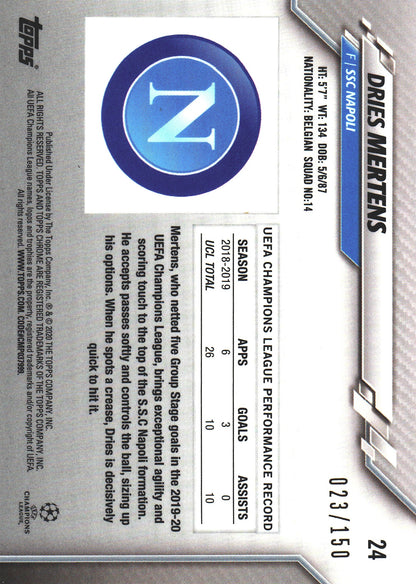 2019 Topps Chrome UCC Blue Refractor /150 Dries Mertens #24 SSC Napoli