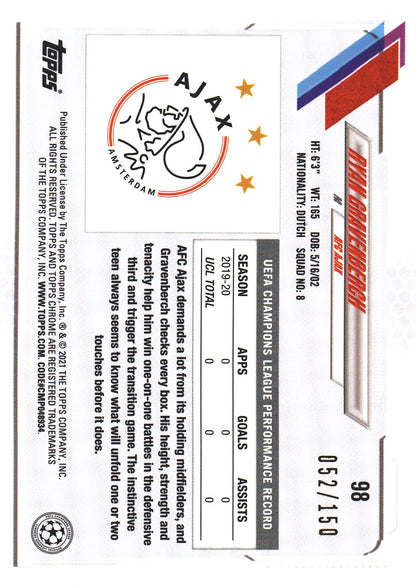 2020 Topps Chrome UCC Aqua /150 Steve Aoki Ryan Gravenberch #98 Ajax Amsterdam