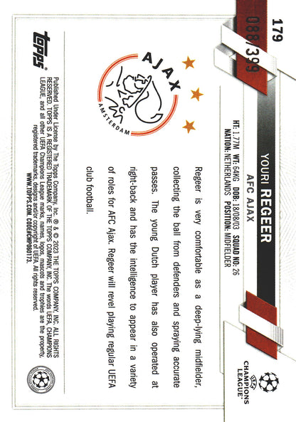 2022 Topps Chrome UCC Green Neon X-Fractor /399 Youri Regeer RC #179 Ajax Amsterdam