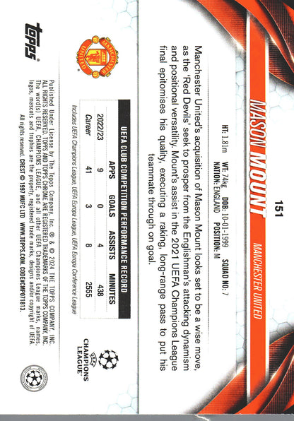 2023 Topps Chrome Green Wave /399 Mason Mount #151 Manchester United