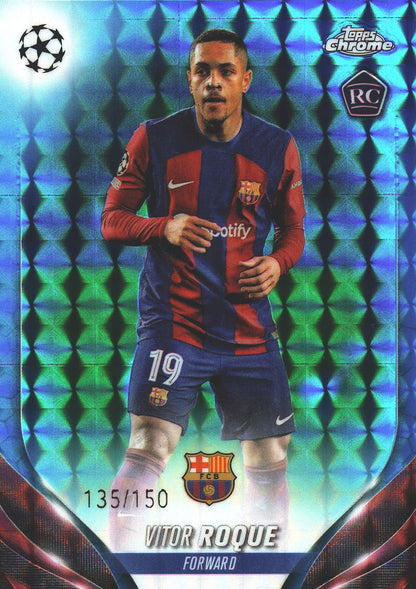 2023 Topps Chrome Blue Geometric Refractor /150 Vitor Roque RC #18 FC Barcelona