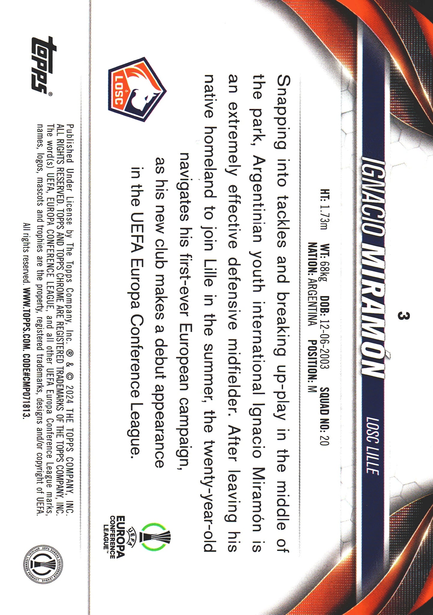 2023 Topps Chrome SP Pink Lava Ignacio Miramon RC #3 Lille OSC