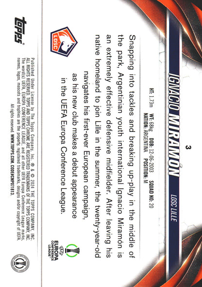 2023 Topps Chrome SP Pink Lava Ignacio Miramon RC #3 Lille OSC