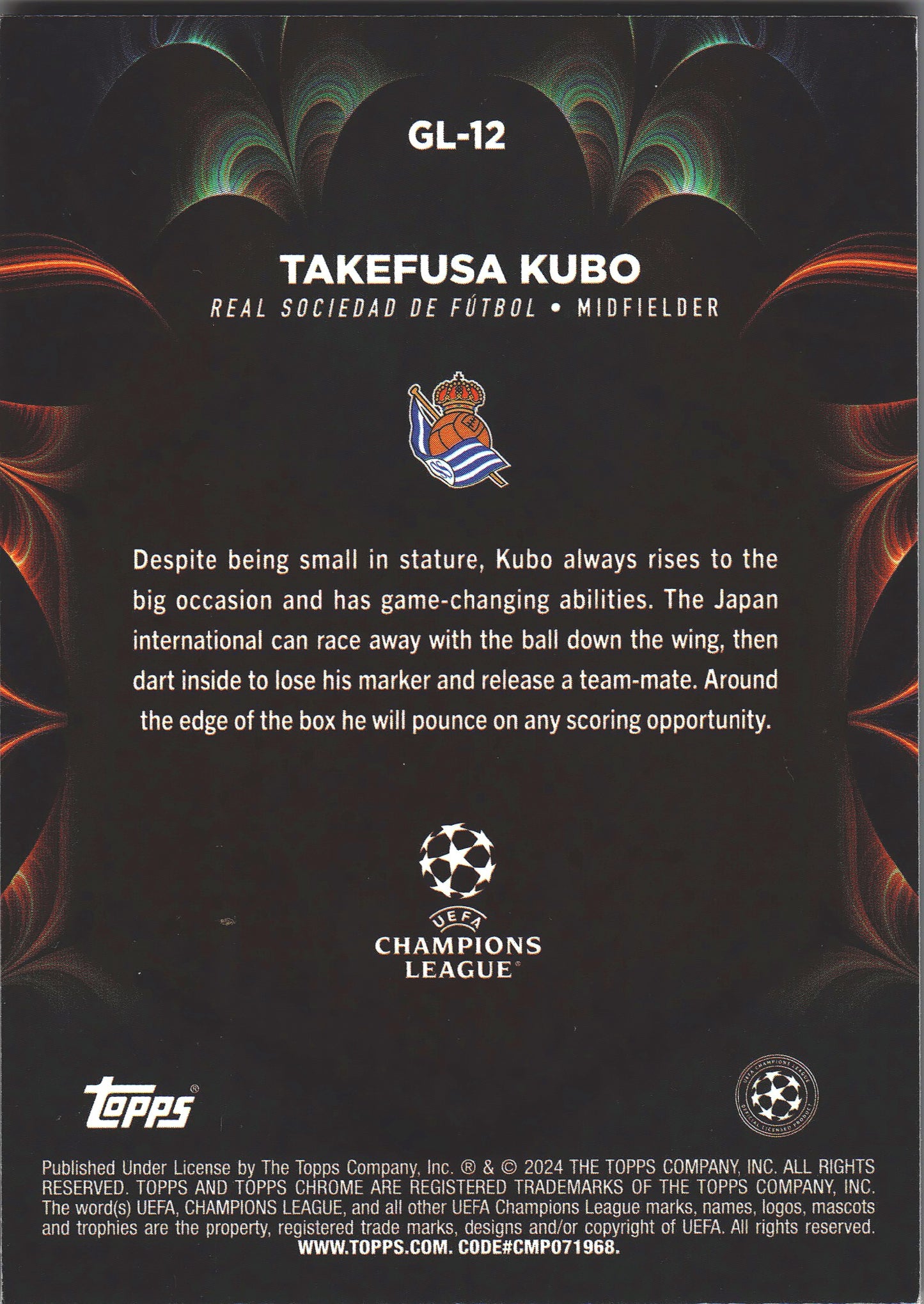 2023 Topps Chrome Golazo Orange Lava SP Takefusa Kubo #GL12 Real Sociedad
