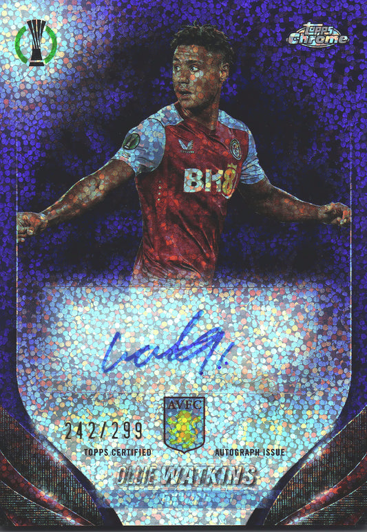 2023 Topps Chrome Violet Speckle Refractor /299 Autograph Ollie Watkins #CA-OW Aston Villa