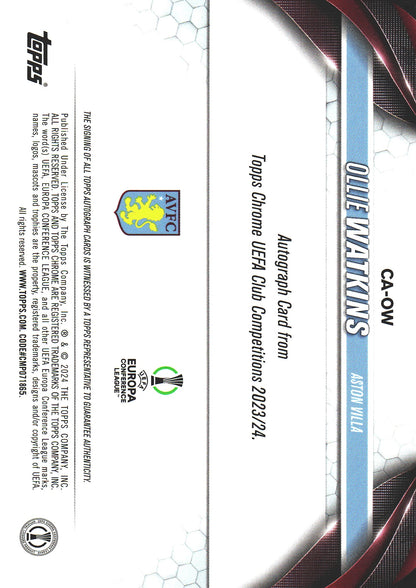 2023 Topps Chrome Violet Speckle Refractor /299 Autograph Ollie Watkins #CA-OW Aston Villa