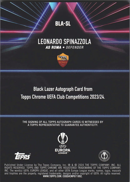 2023 Topps Chrome Black Lazer Autographs Black Magenta Leonardo Spinazzola #BLA-SL AS Roma