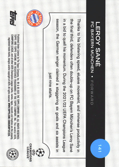 2024 Topps Chrome Violet Prism Refractor /299 Leroy Sané #141 Bayern Munich