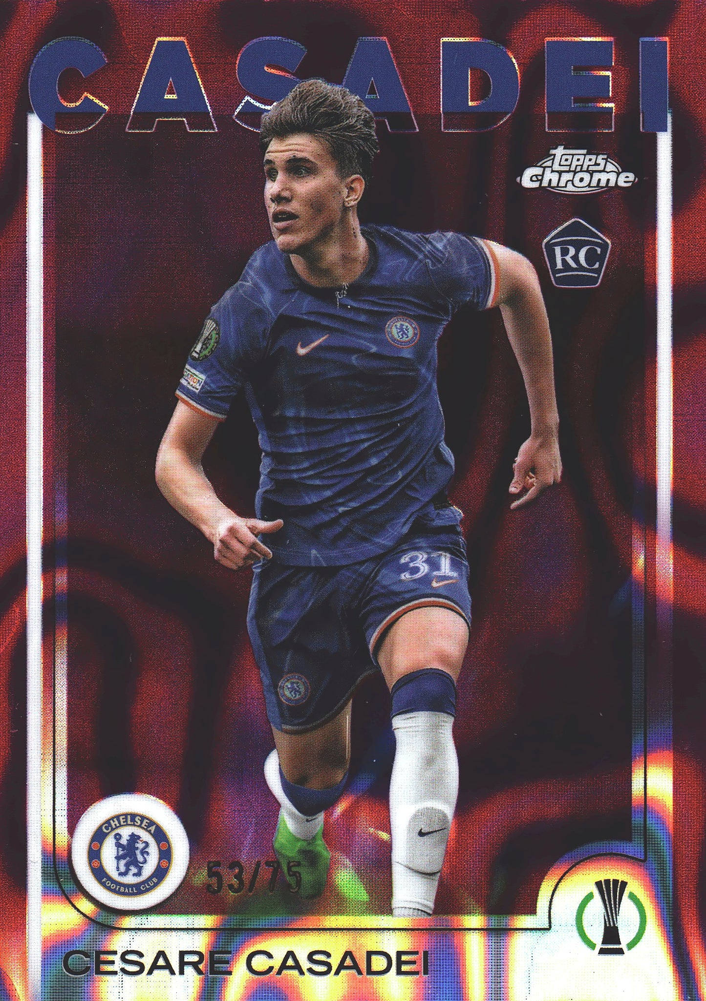2024 Topps Chrome Magenta Lava Refractor /75 Cesare Casadei RC #126 Chelsea