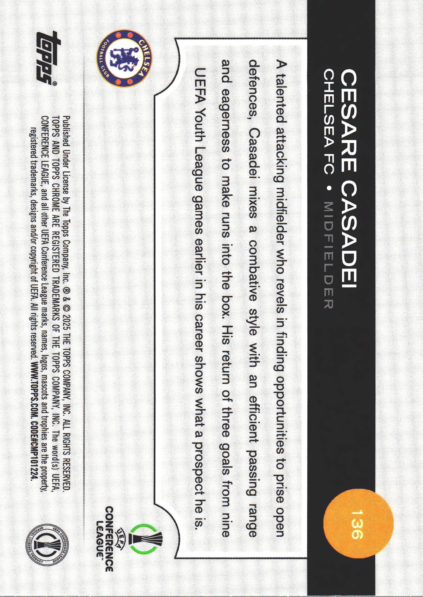 2024 Topps Chrome Magenta Lava Refractor /75 Cesare Casadei RC #126 Chelsea