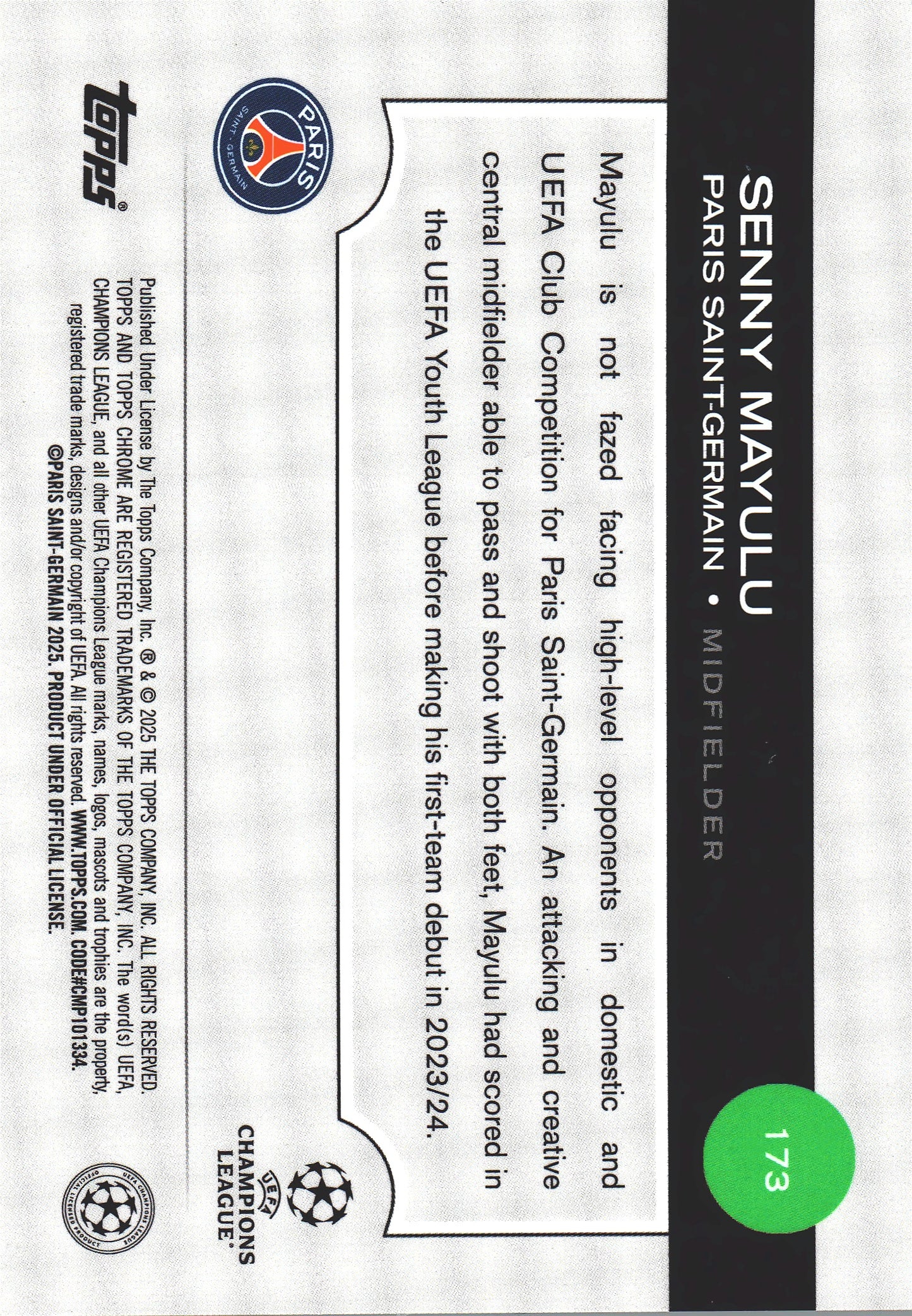 2024 Topps Chrome Case Hit Hero Variation Senny Mayulu RC #173 Paris Saint-Germain