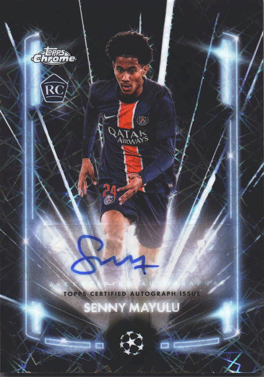 2024 Topps Chrome Autograph Black Lazer Senny Mayulu RC #BLA-SM Paris Saint-Germain