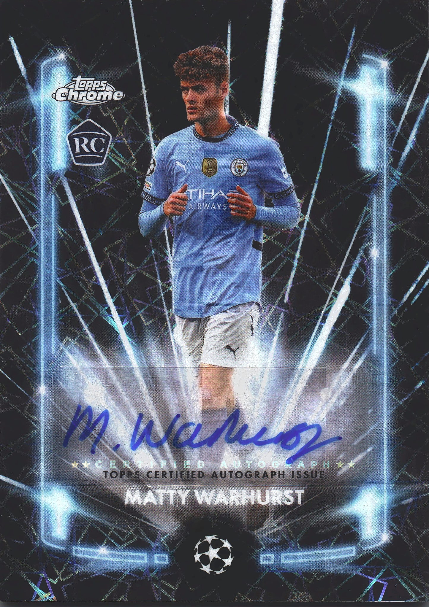 2024 Topps Chrome Autograph Black Lazer Matty Warhurst RC #BLA-MW Manchester City