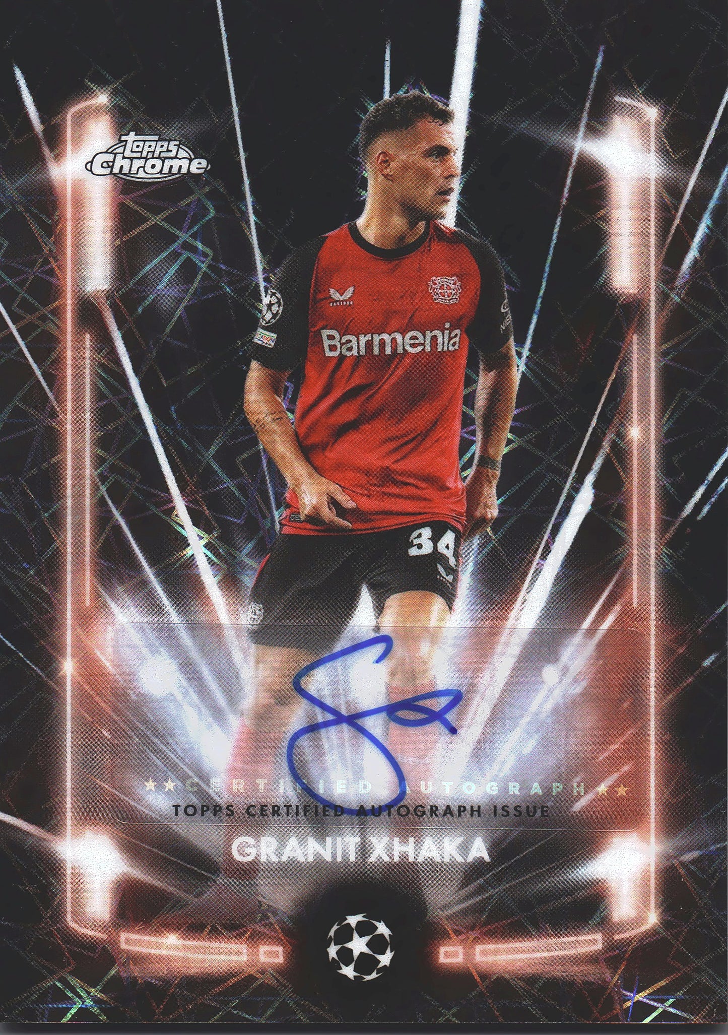 2024 Topps Chrome Autograph Black Lazer Granit Xhaka #BLA-GX Bayer Leverkusen