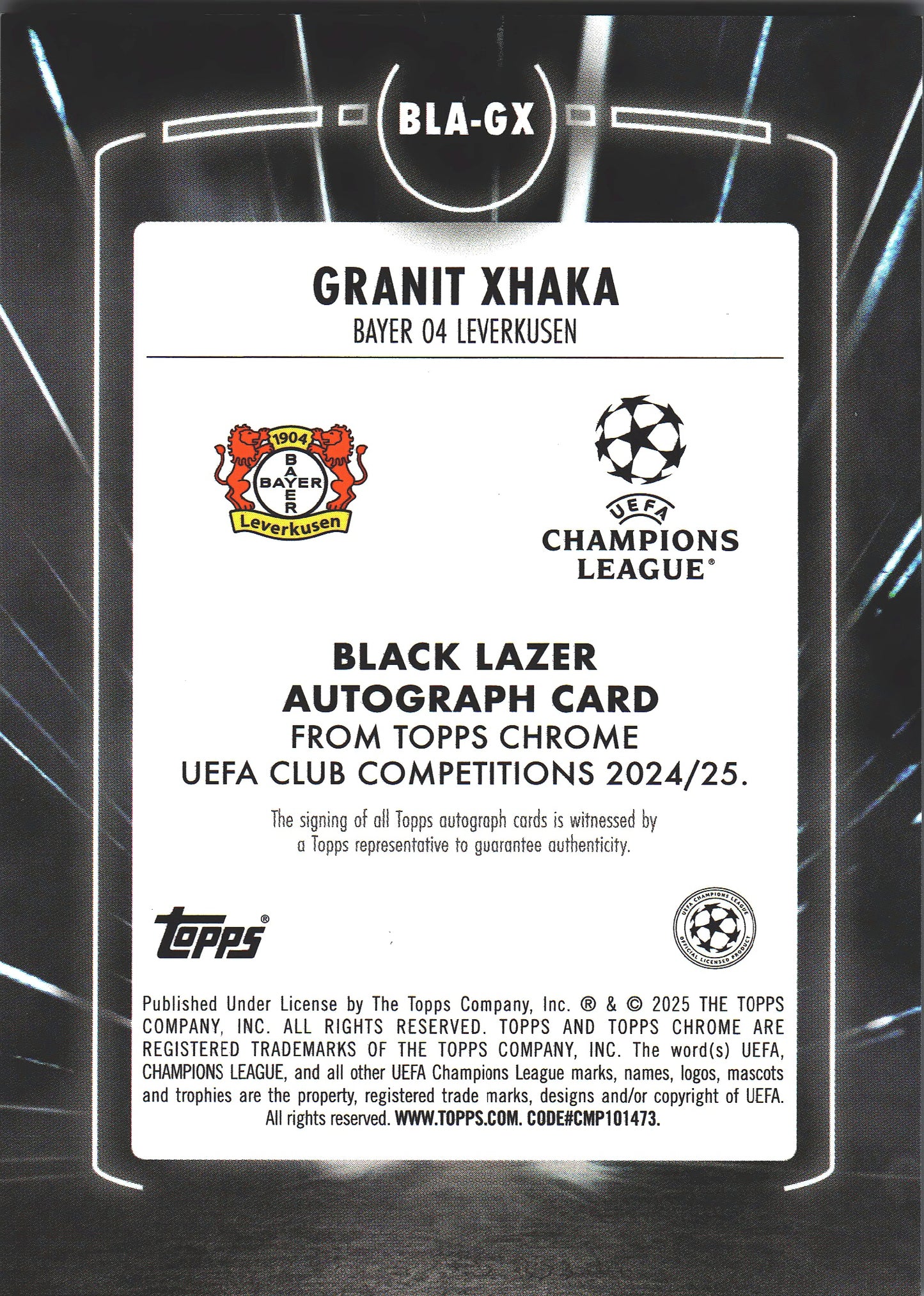 2024 Topps Chrome Autograph Black Lazer Granit Xhaka #BLA-GX Bayer Leverkusen