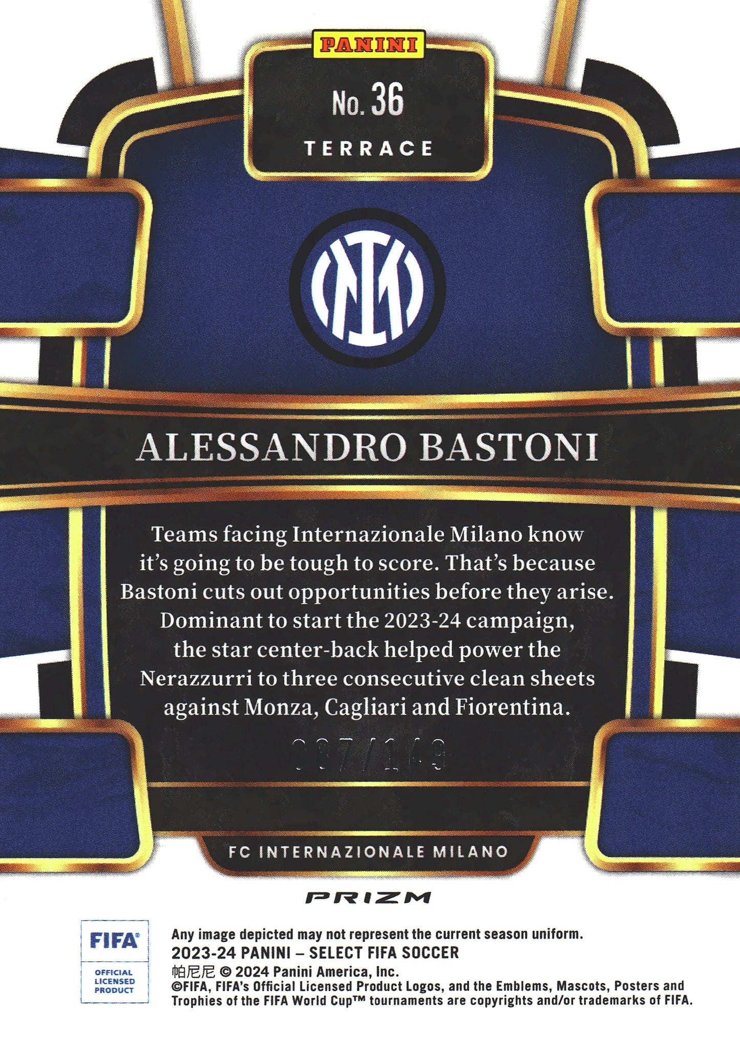 2023 Panini Select FIFA Red Wave /139 Alessandro Bastoni #36 Inter Milan