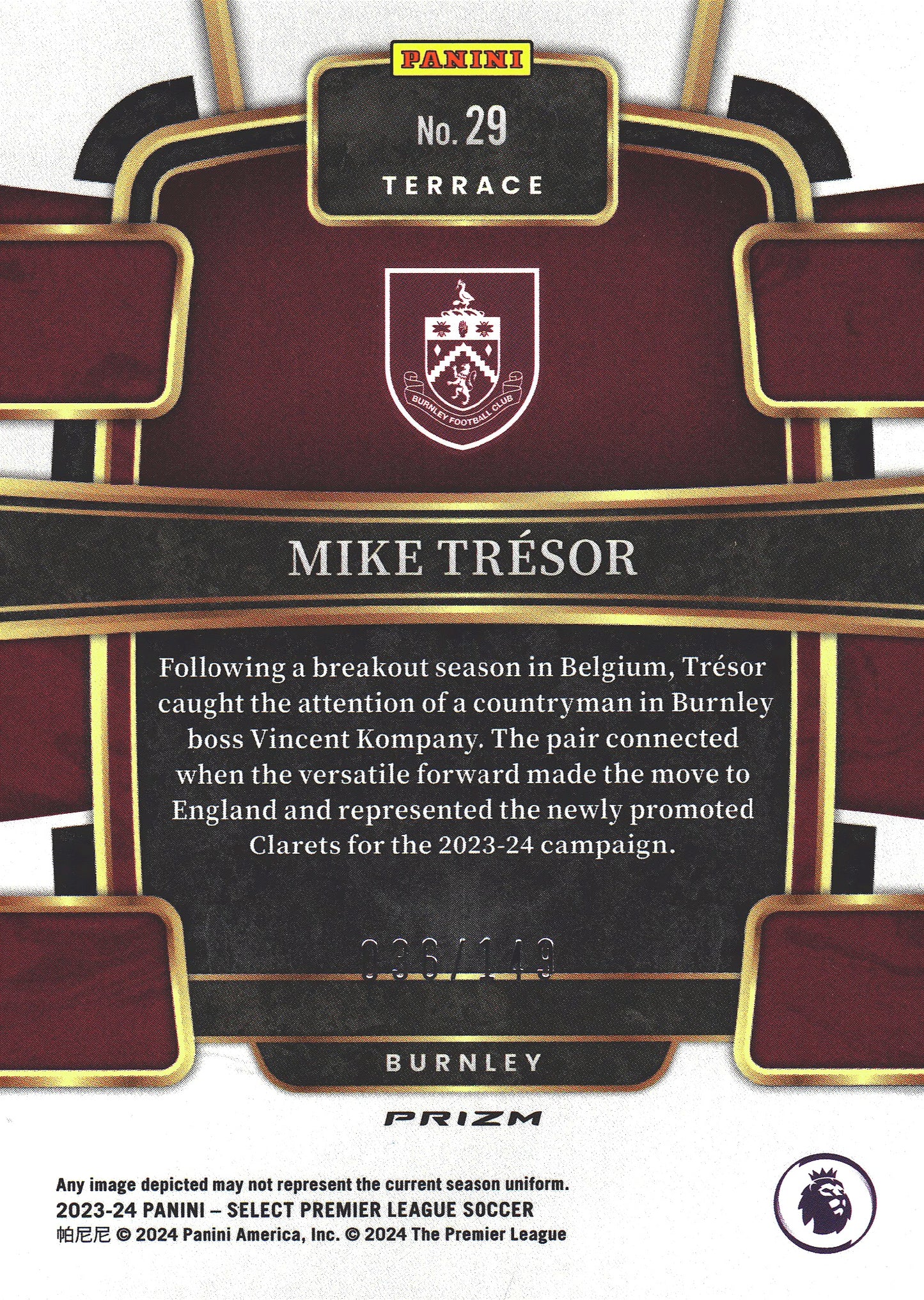 2023 Panini Select Premier League Red Wave /149 Mike Tresor #29 Burnley