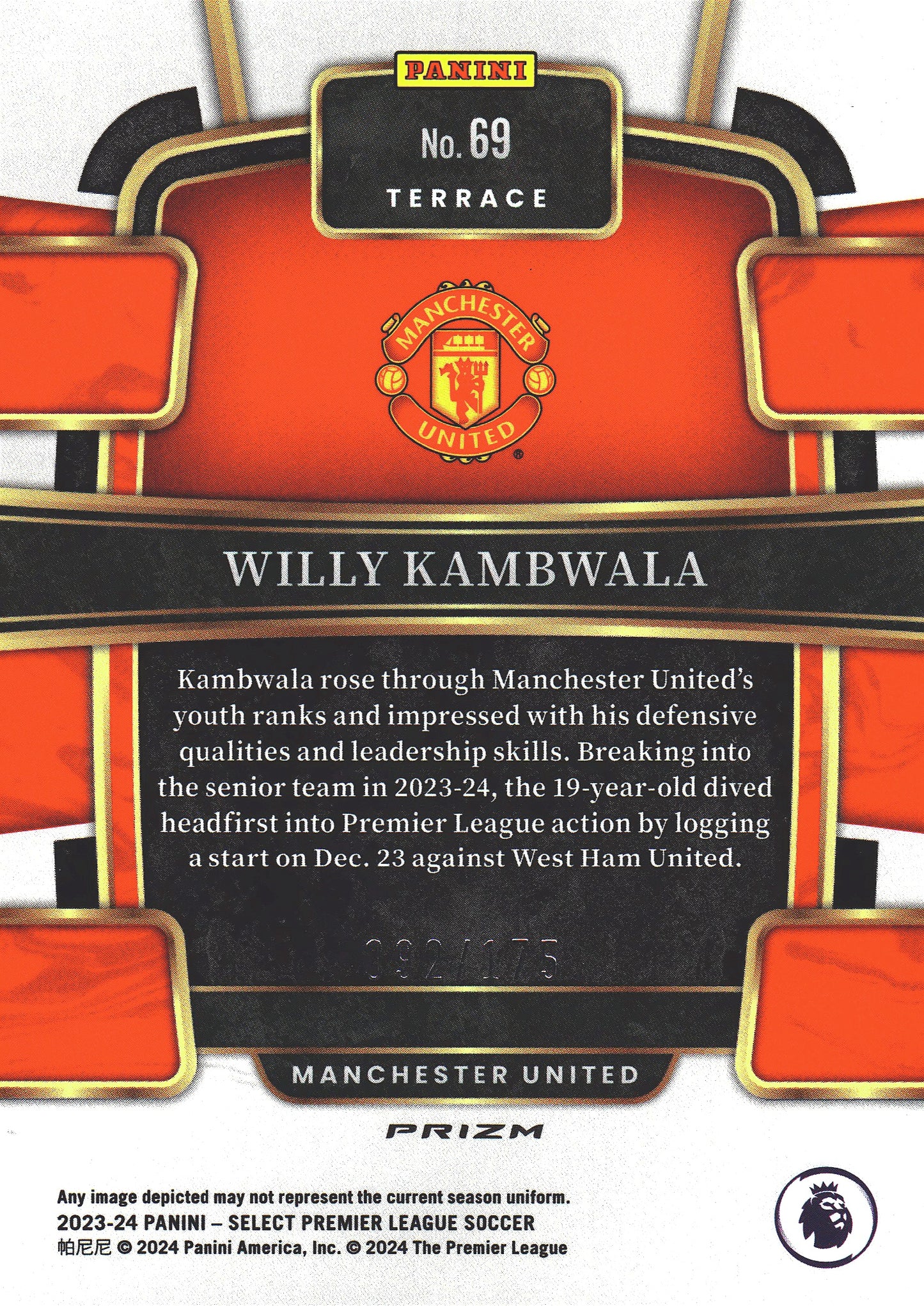 2023 Panini Select Premier League Camo /175 Willy Kambwala RC #69 Manchester United
