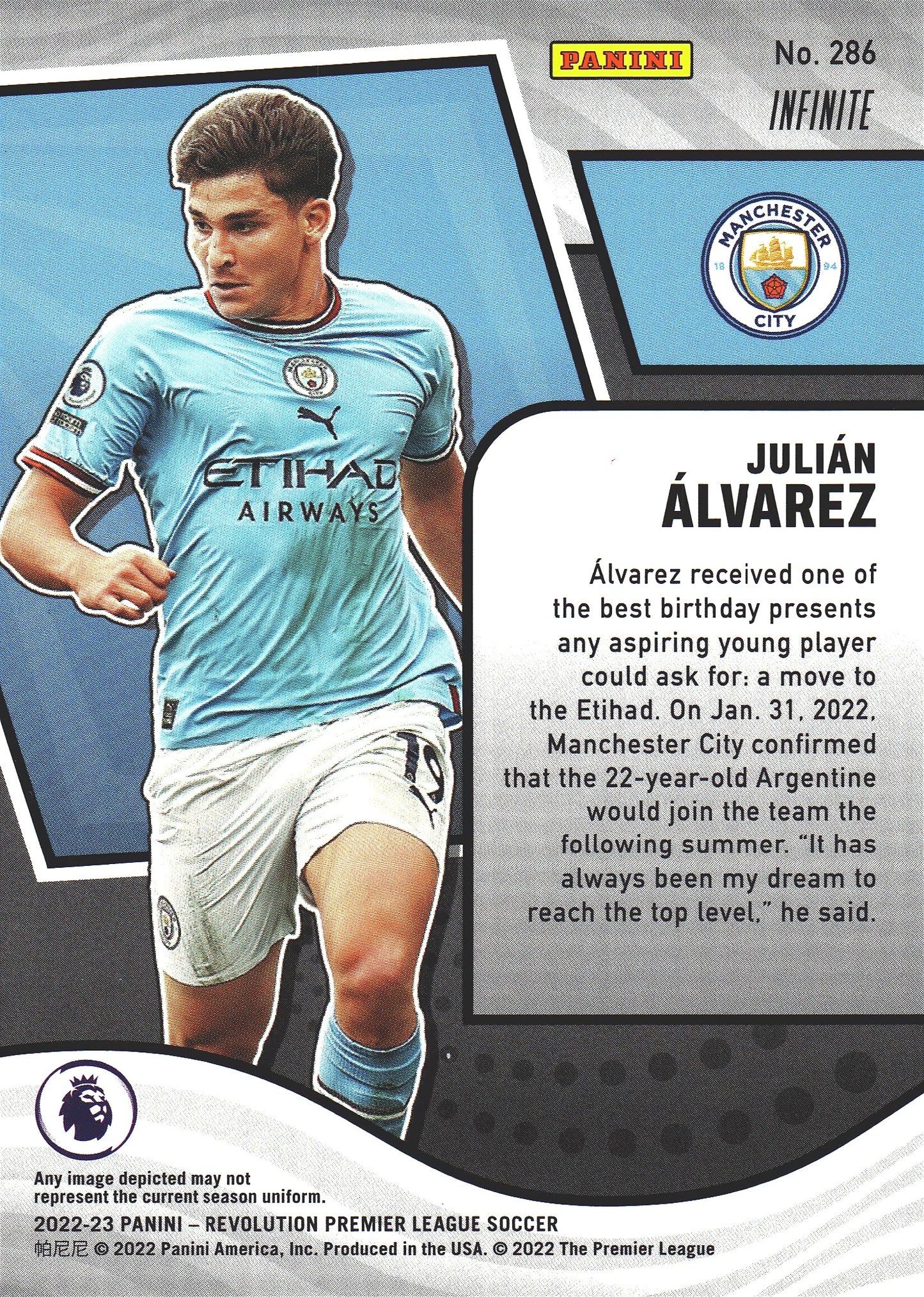 2022 Panini Revolution Premier League Infinite Julian Alvarez RC #286 Manchester City