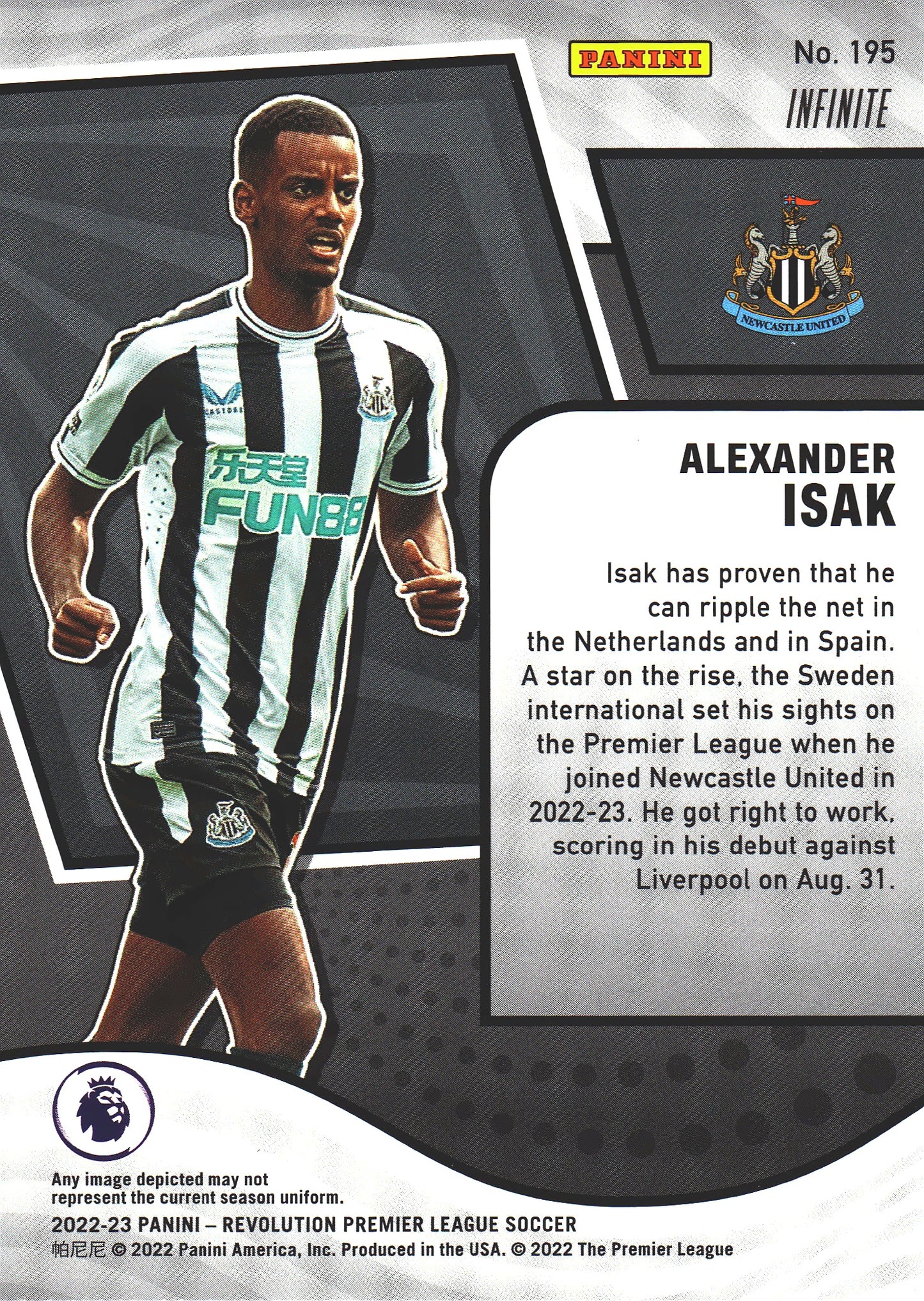 2022 Panini Revolution Premier League Infinite Alexander Isak #195 Newcastle United